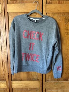 Victoria's Secret Gray Crewneck with Red "Check It Twice" Graphic